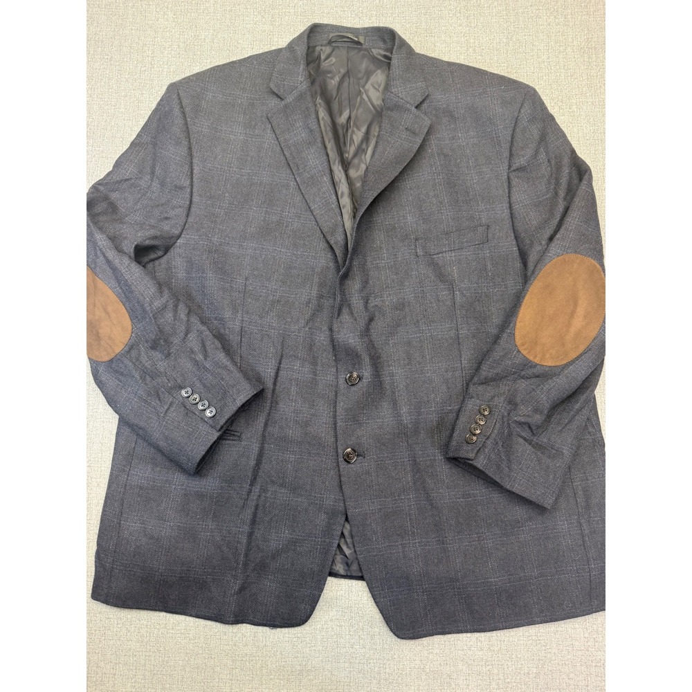 LAUREN RALPH LAUREN Men's 54R Gray Plaid 100% Wool Sport Coat Elbow Patch Blazer